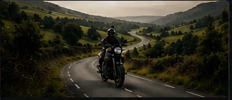 Returning rider on a winding country road